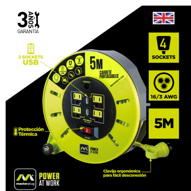 Extension Electrica con Multicontactos 5M con 2 entradas USB
