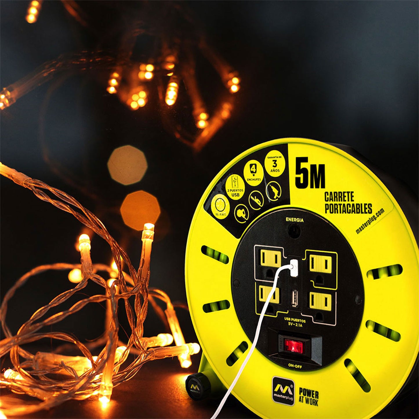 Extension Electrica con Multicontactos 5M con 2 entradas USB