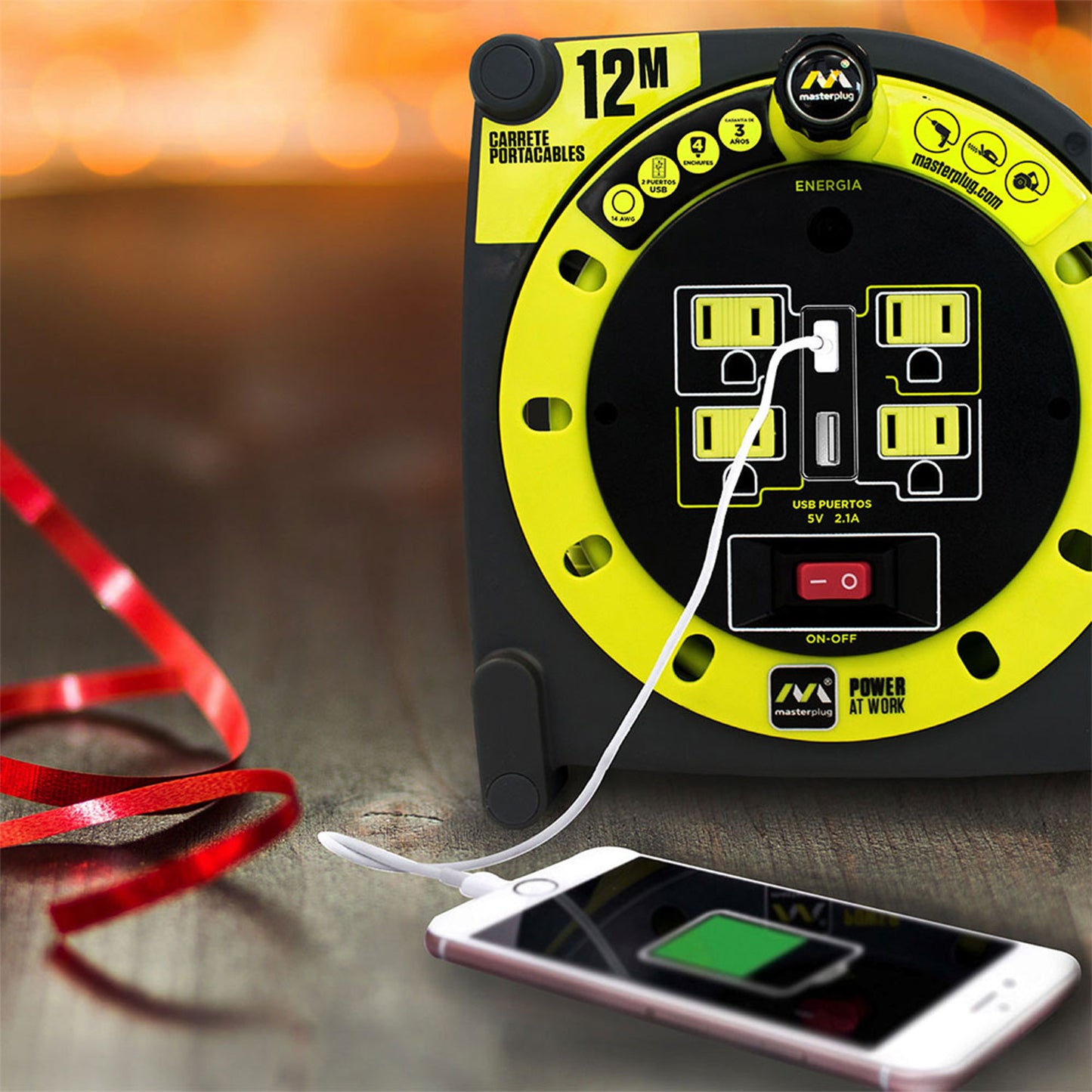 Extension Eléctrica con Multicontactos 12M con 2 entradas USB